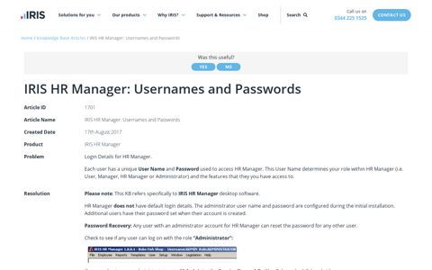 IRIS HR Manager: Usernames and Passwords | IRIS
