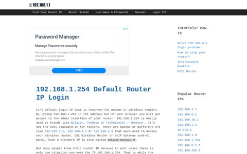 192.168.1.254 Default Router IP Login - 192.168.1.1