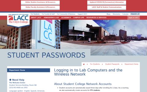 Student Passwords - Department Home - Los Angeles City ...