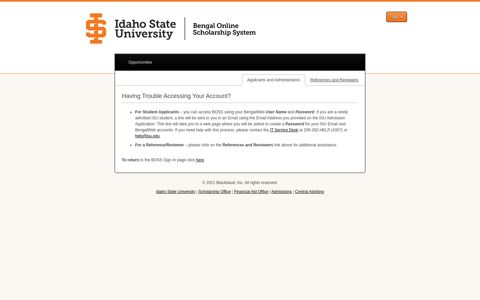 Password Recovery - Idaho State University Scholarships