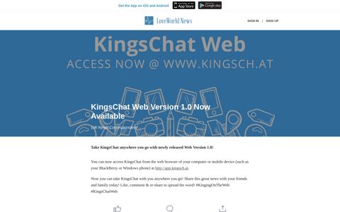 KingsChat Web Version 1.0 Now Available - LoveWorld News