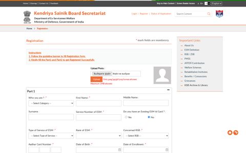 Registration - Kendriya Sainik Board