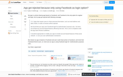 App got rejected because only using Facebook as login option ...