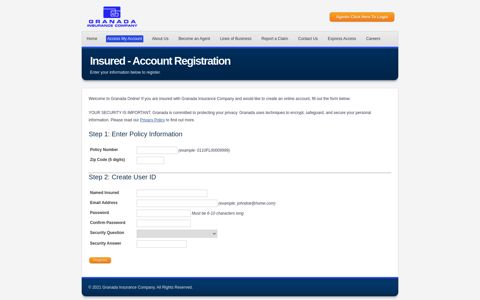 Insured - Account Registration - Granada Insurance Company