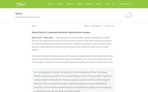 School District of Janesville, Wisconsin, Selects Infinite Campus