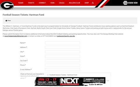 Football Season Tickets: Hartman Fund - University of Georgia ...