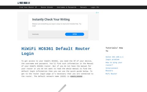 HiWiFi HC6361 - Default login IP, default username & password