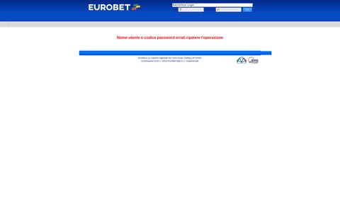 Eurobet - BackOffice Login Error