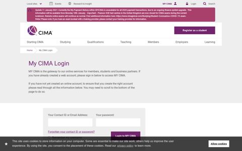 My CIMA Login - CIMA