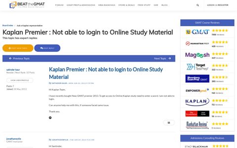 Kaplan Premier : Not able to login to Online Study Material ...