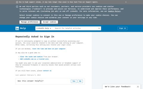 Repeatedly Asked to Sign In | LinkedIn Help