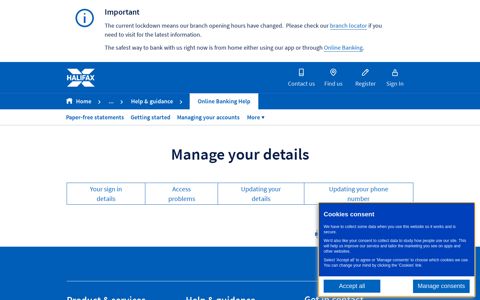 Manage your details | Online Banking Help - Halifax UK