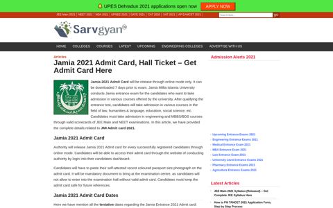 Jamia 2021 Admit Card, Hall Ticket - Get Admit Card Here