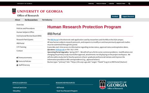 IRB Portal – Human Research Protection Program - UGA ...