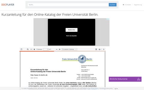Kurzanleitung für den Online-Katalog der Freien Universität ...