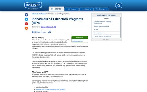 Individualized Education Programs (IEPs) (for Parents ...