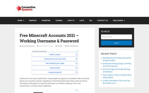 Free Minecraft Accounts 2021 - Working Username & Password