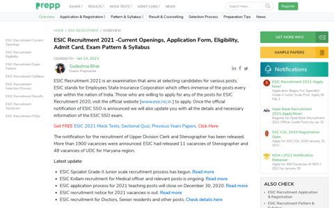 ESIC Recruitment 2020 -Current Openings, Application Form ...