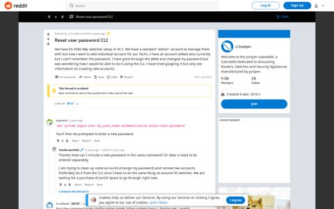 Reset user password CLI : Juniper - Reddit