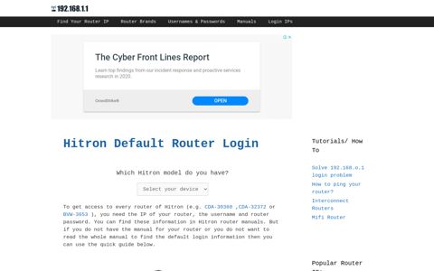 Hitron routers - Login IPs and default usernames & passwords
