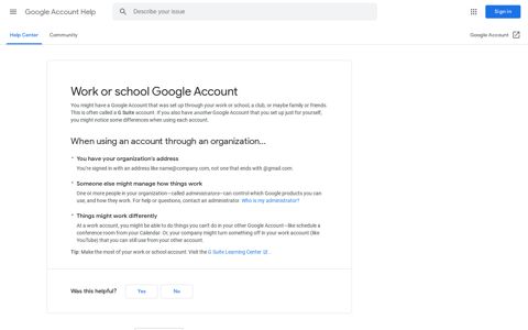 Work or school Google Account - Google Account Help