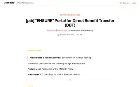 [pib] “ENSURE” Portal for Direct Benefit Transfer (DBT ...