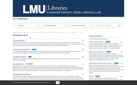 A-Z Databases - Lincoln Memorial University