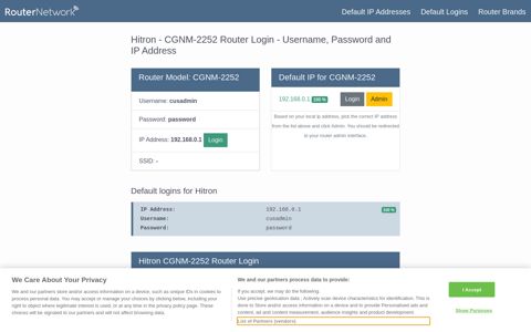 Hitron - CGNM-2252 Default Login and Password