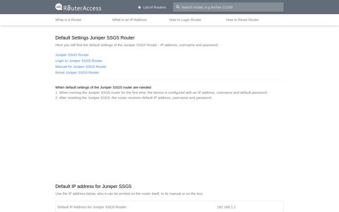 Juniper SSG5 Default Settings - Router Access