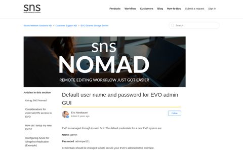 Default user name and password for EVO admin GUI – Studio ...
