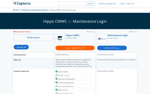 Hippo CMMS vs Maintenance Login - 2020 Feature and ...