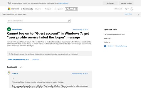 Cannot log on to "Guest account" in Windows 7: get - Microsoft ...
