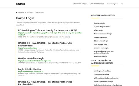 Hartje Login | Allgemeine Informationen zur Anmeldung - Logines.de