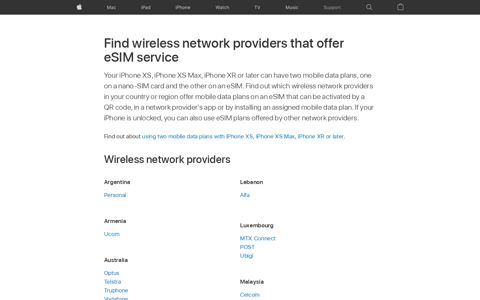 Find wireless network providers that offer eSIM service ...