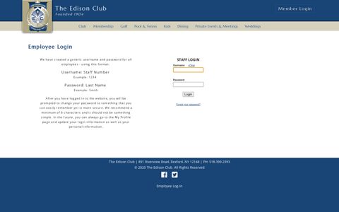 Employee Login - The Edison Club