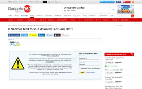 Indiatimes Mail to shut down by February 2013 | Technology ...