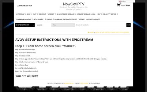 Avov Setup Instructions with Epicstream - NowGetIPTV