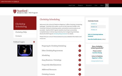 Clerkship Scheduling | MD Program | Stanford Medicine