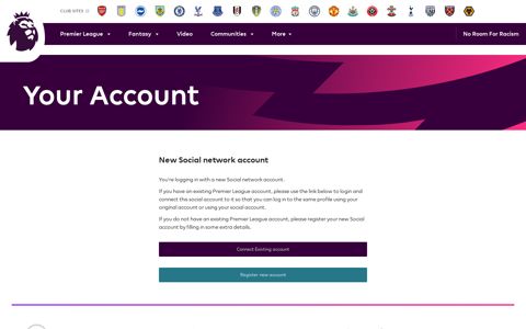 New Social network account - premierleague.com User Portal