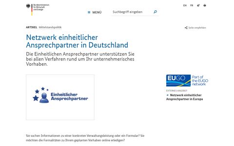 Netzwerk einheitlicher Ansprechpartner in Deutschland - BMWi