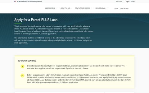 Parent PLUS Loan Application | Federal Student Aid