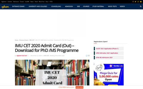 IMU CET 2020 Admit Card (Out) - Download for PhD /MS ...