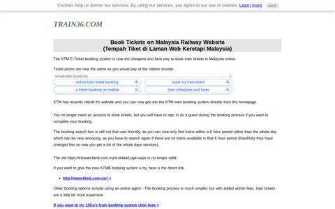 Book Tickets on Malaysia Railway KTMB Intranet - Train36.com