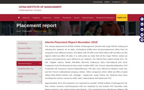 Placement report | GITAM Institute of Management