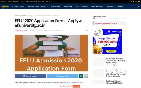 EFLU 2020 Application Form - Apply at efluniversity.ac.in ...