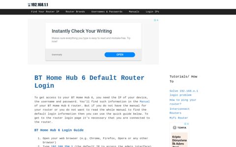 BT Home Hub 6 - Default login IP, default username & password