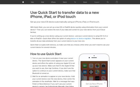 Use Quick Start to transfer data to a new iPhone, iPad, or iPod ...