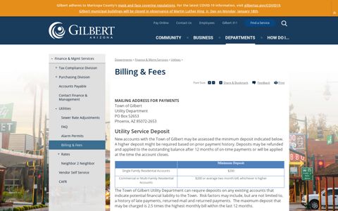 Billing & Fees | Town of Gilbert, Arizona