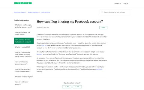 How can I log in using my Facebook account? – Kickstarter ...