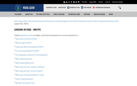 Logging In FAQs - IMS/PIC | HUD.gov / U.S. Department of ...